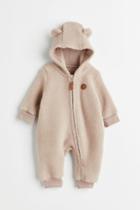 H & M - Hooded Fleece Jumpsuit - Brown