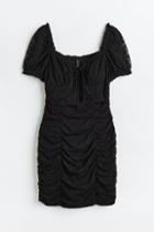 H & M - Gathered Eyelet Embroidery Dress - Black