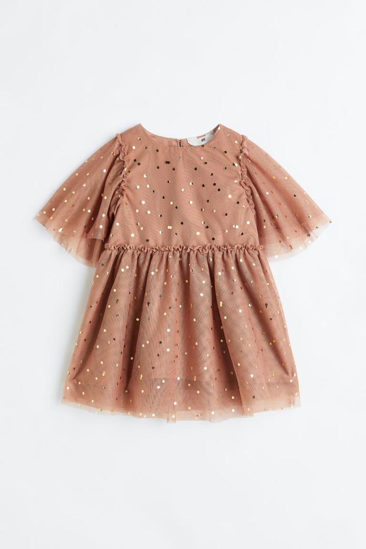 H & M - Patterned Tulle Dress - Orange