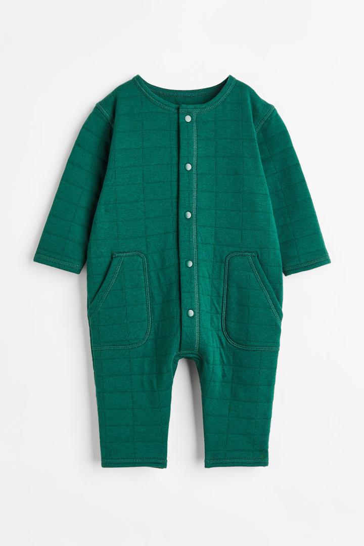 H & M - Quilted Jersey Jumpsuit - Green