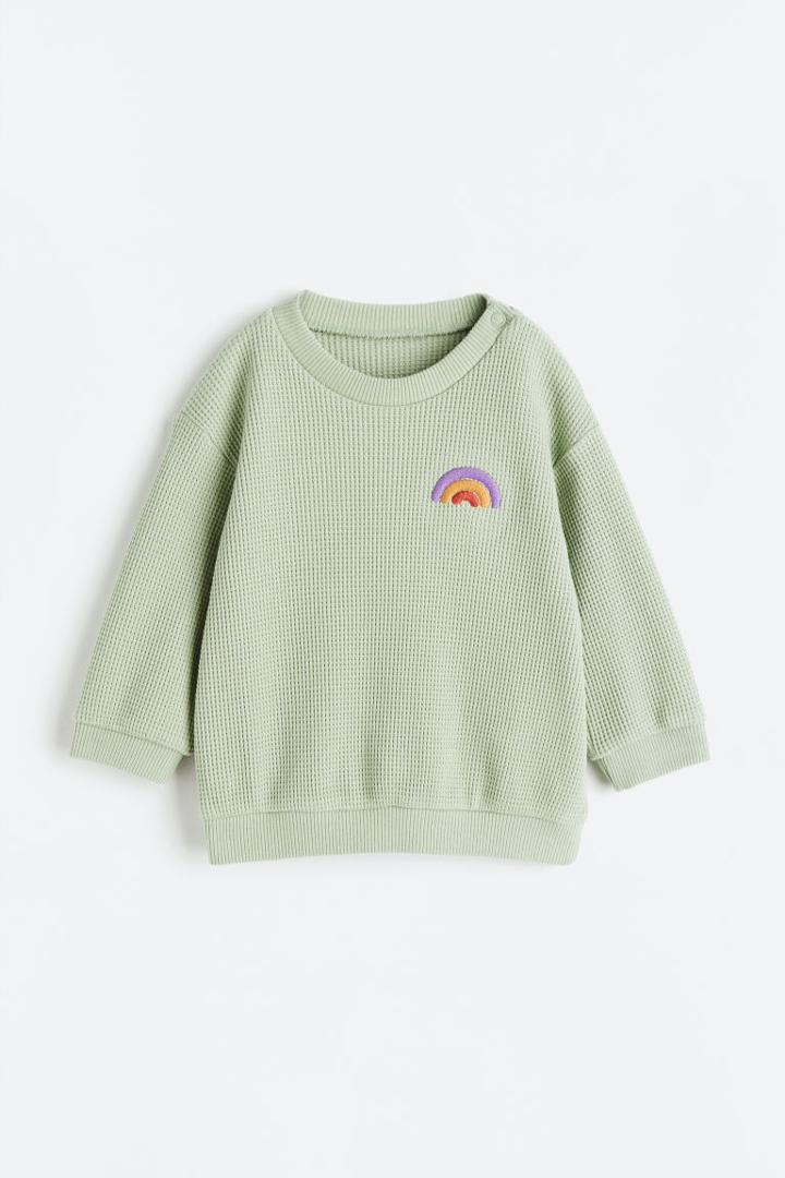 H & M - Waffled Cotton Sweatshirt - Green
