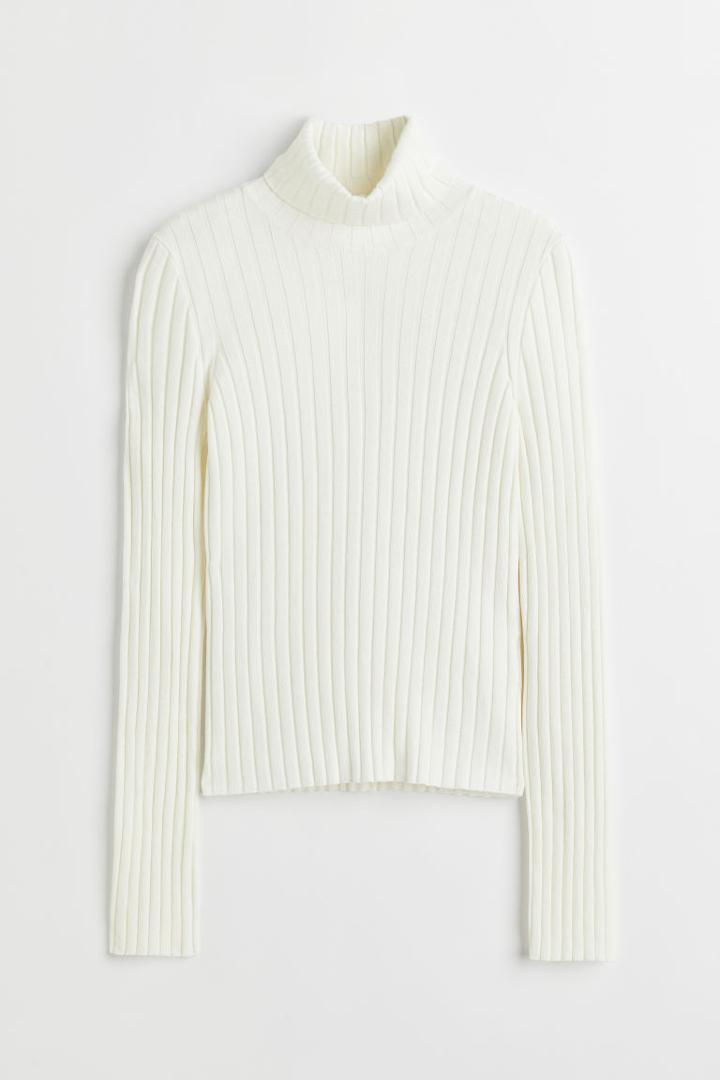 H & M - Rib-knit Turtleneck Top - White