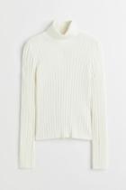 H & M - Rib-knit Turtleneck Top - White