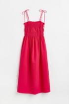 H & M - Smocked Seersucker Dress - Pink