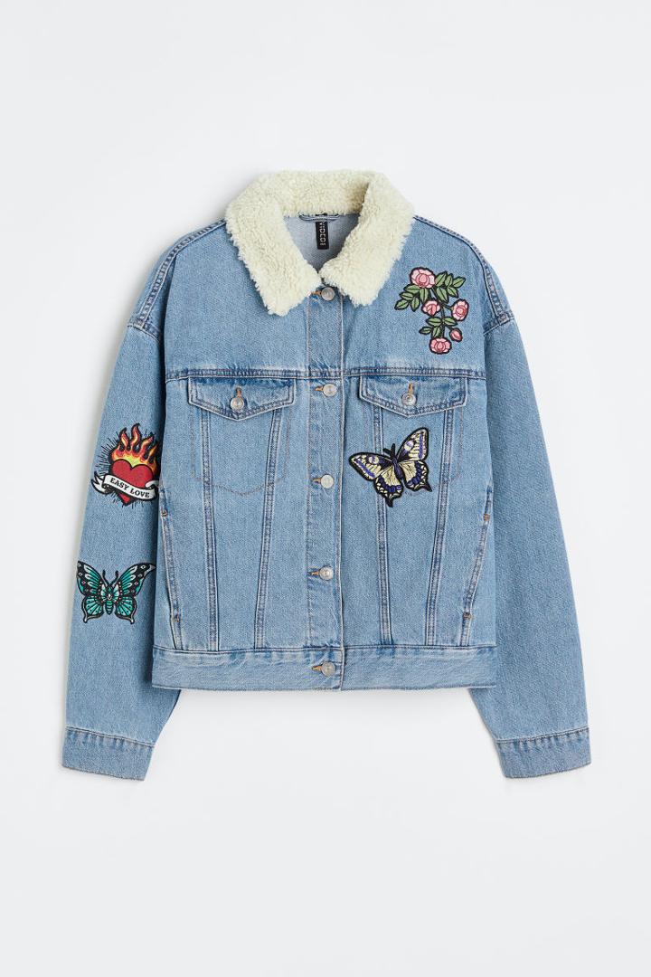 H & M - Appliqud Denim Jacket - Blue