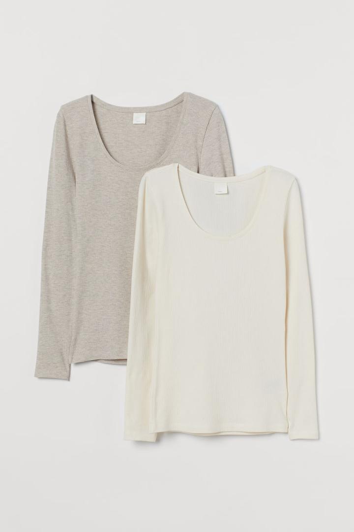 H & M - 2-pack Jersey Tops - White
