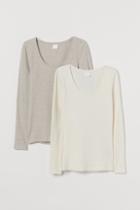 H & M - 2-pack Jersey Tops - White