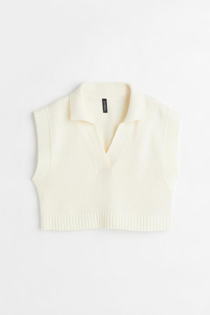 H & M - Sweater Vest With Collar - White
