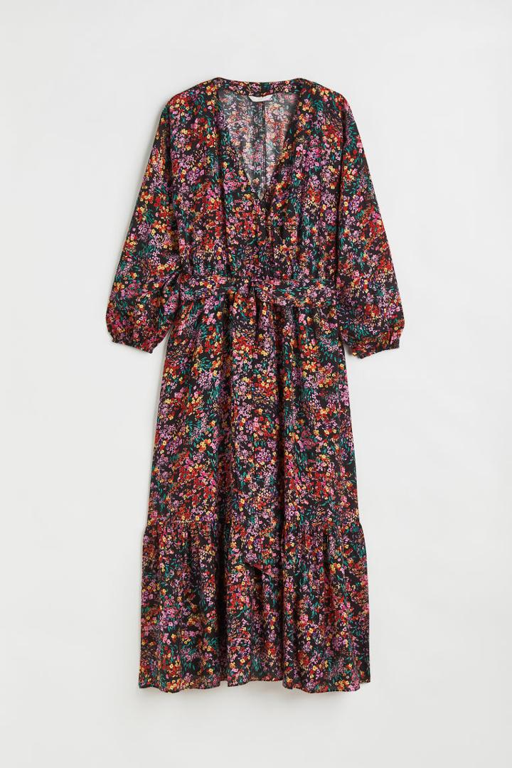H & M - H & M+ Balloon-sleeved Wrap Dress - Black