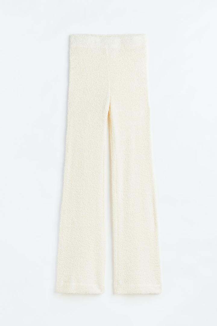 H & M - Flared Fluffy-knit Pants - Beige