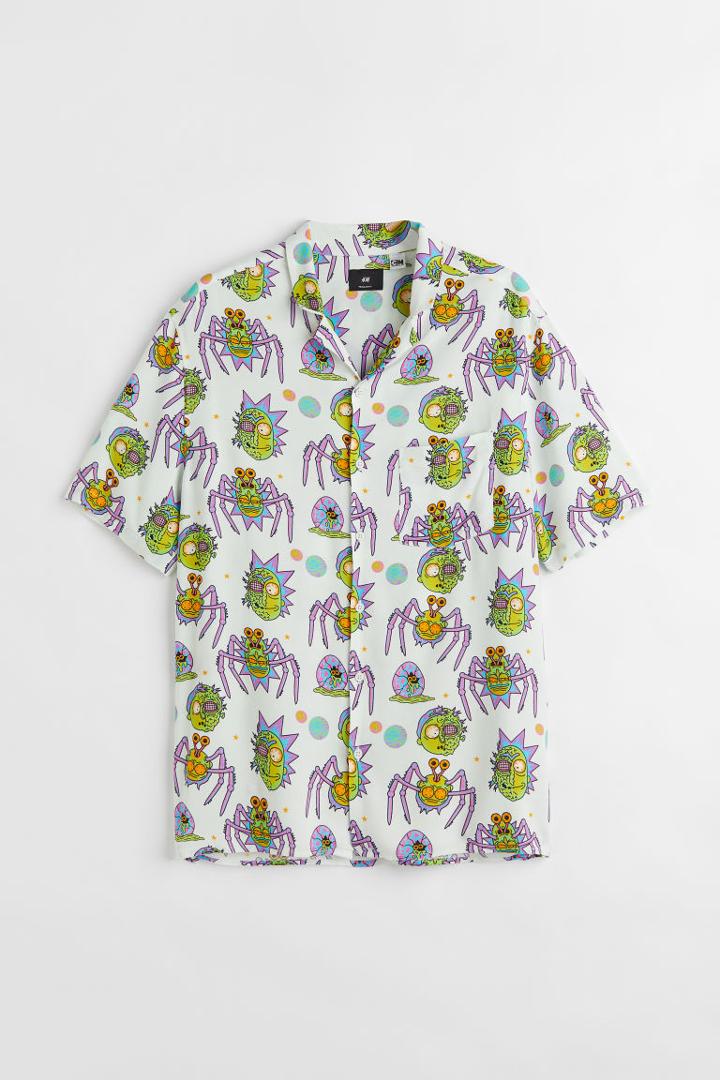 H & M - Relaxed Fit Patterned Resort Shirt - Green