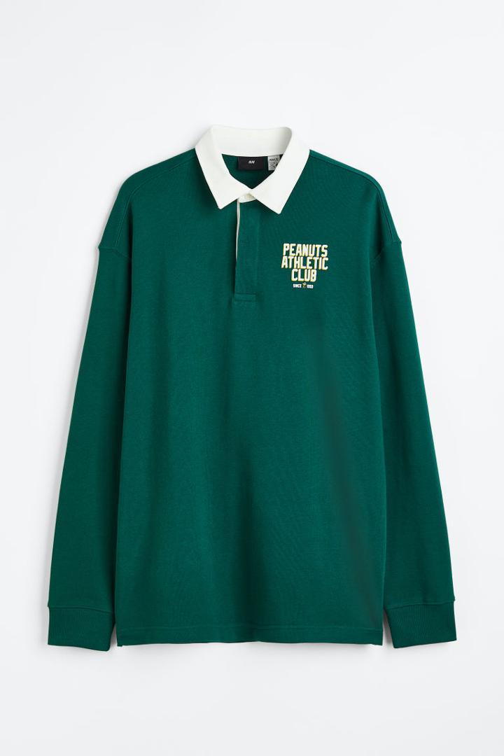 H & M - Relaxed Fit Printed Polo Shirt - Green