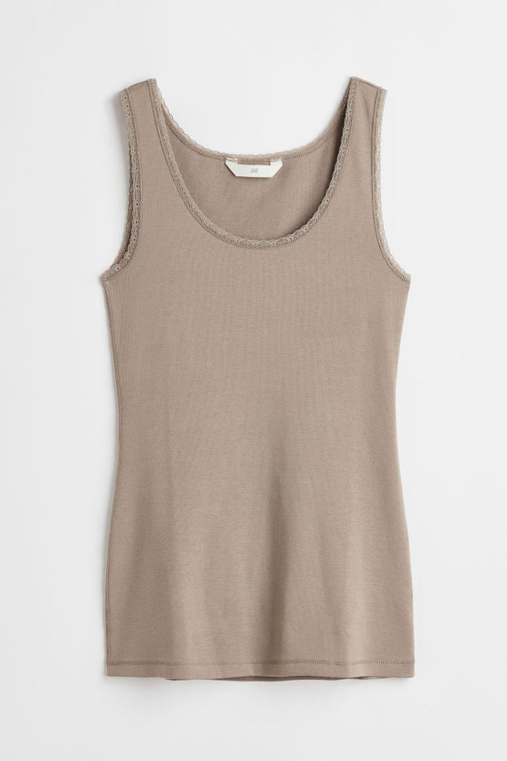 H & M - Lace-trimmed Tank Top - Brown