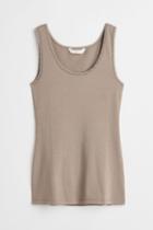 H & M - Lace-trimmed Tank Top - Brown