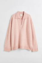 H & M - Fine-knit Collared Sweater - Pink