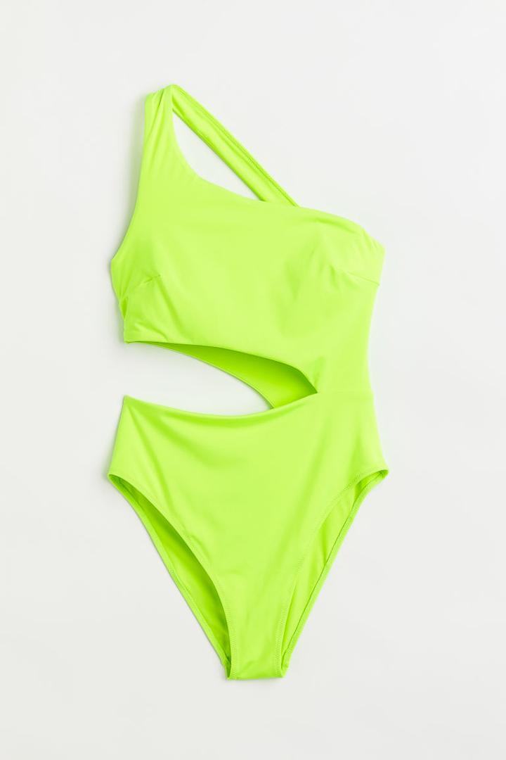 H & M - High Leg One-shoulder Swimsuit - Green