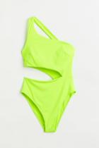 H & M - High Leg One-shoulder Swimsuit - Green