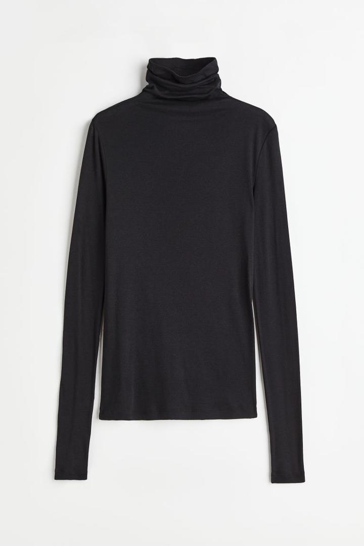 H & M - Pima Cotton Turtleneck Top - Black