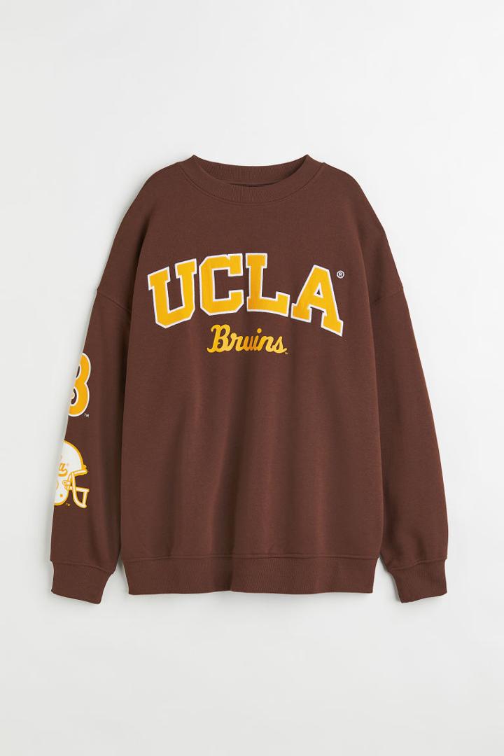 H & M - Oversized Printed Sweatshirt - Brown