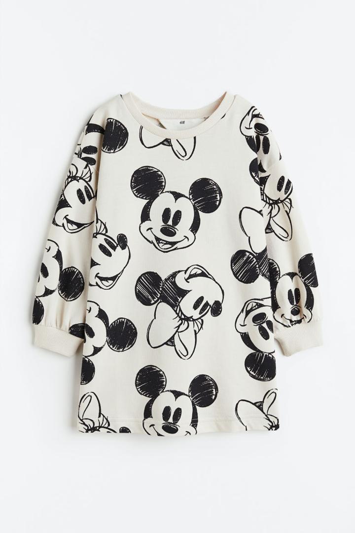 H & M - Printed Sweatshirt Dress - Beige