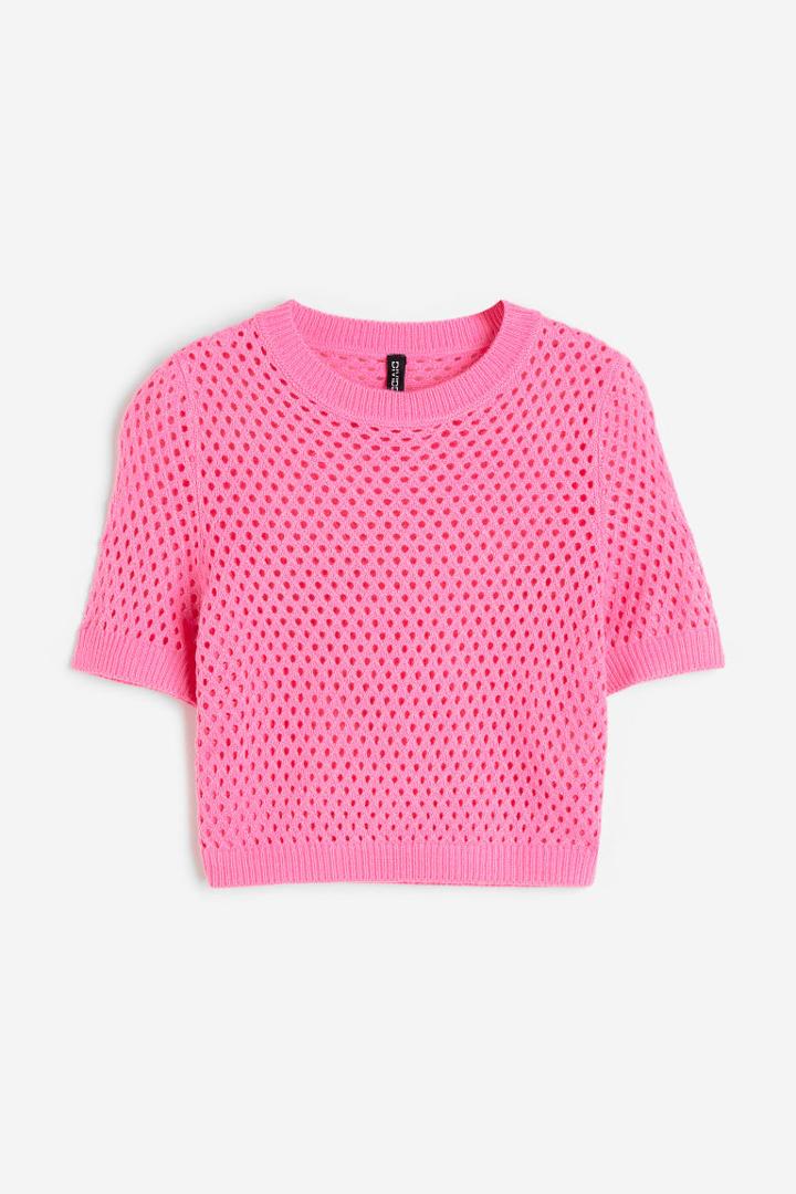 H & M - Hole-knit Top - Pink
