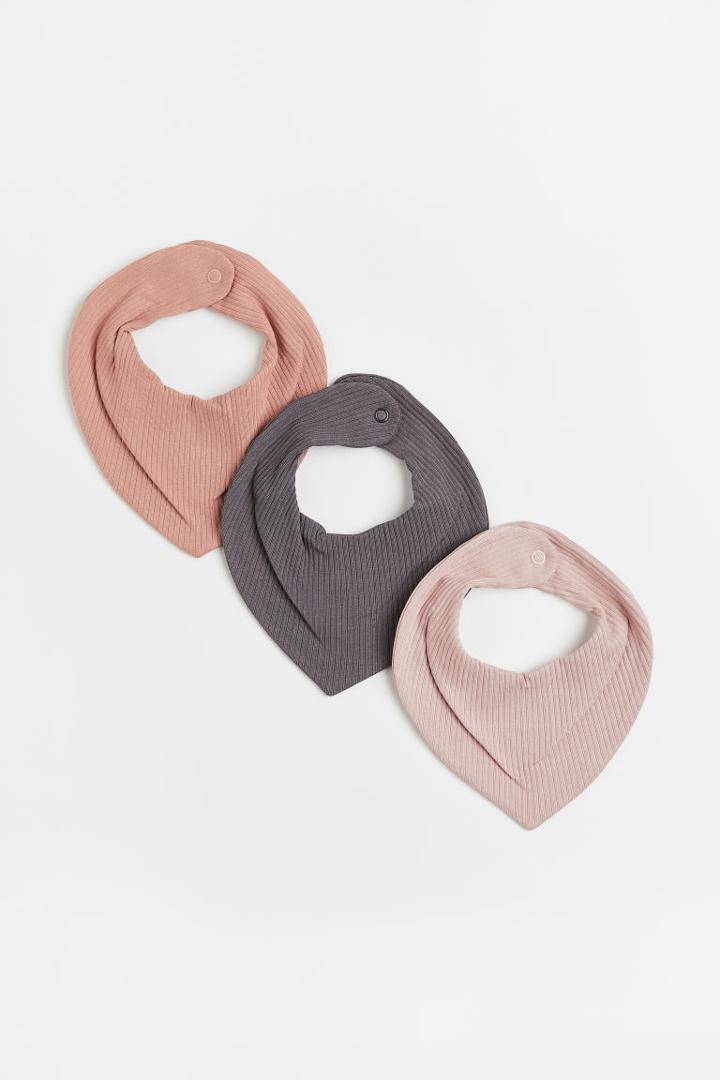 H & M - 3-pack Ribbed Triangular Scarves - Pink