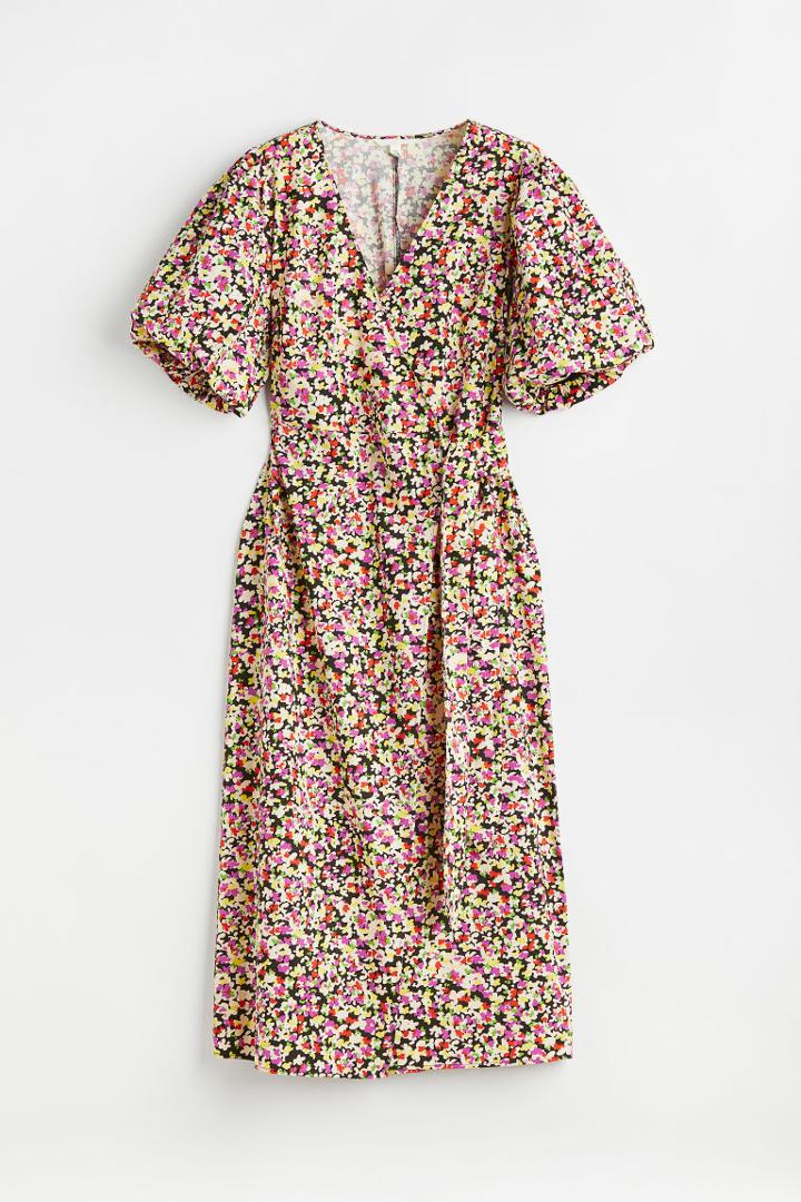 H & M - Puff-sleeved Wrap Dress - Green