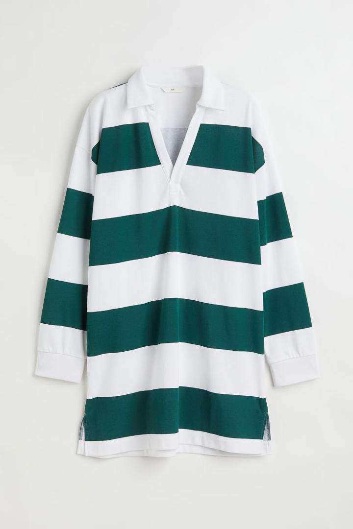 H & M - Collared Sweatshirt Dress - Green