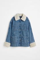 H & M - Borg-collared Denim Jacket - Blue