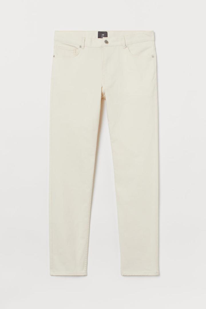 H & M - Slim Fit Twill Pants - White