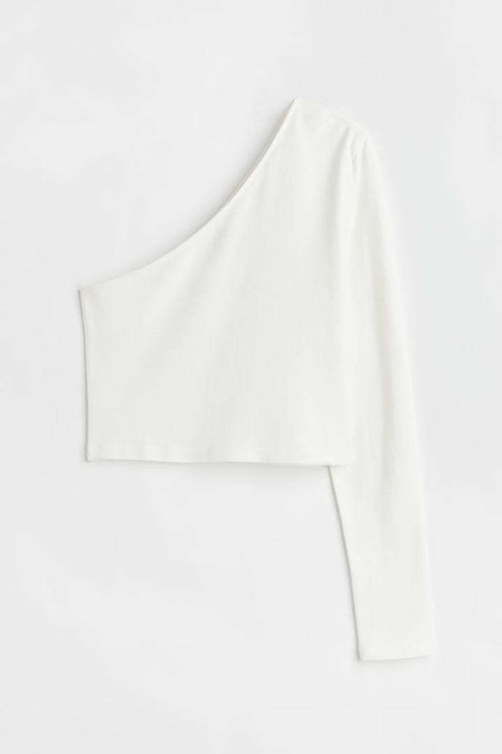 H & M - One-shoulder Crop Top - White