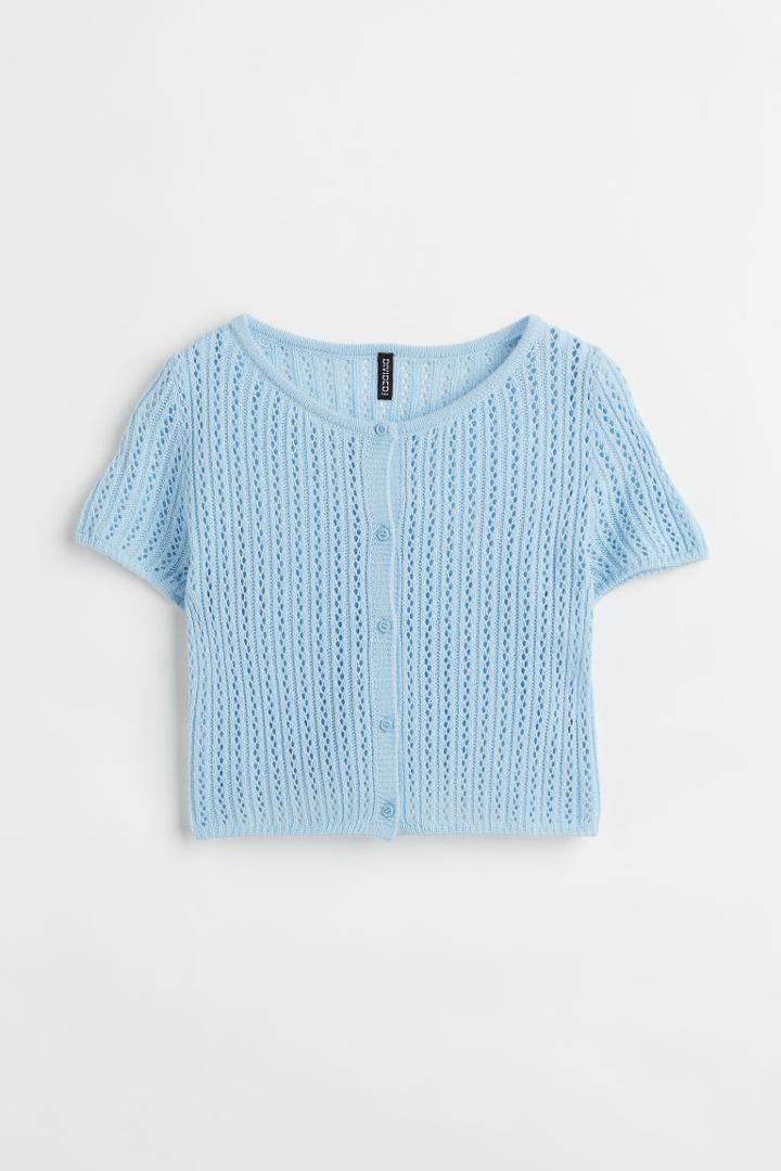H & M - Pointelle-knit Cardigan - Blue