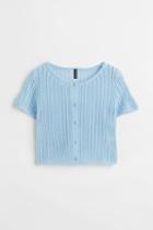 H & M - Pointelle-knit Cardigan - Blue