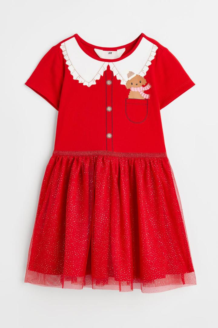 H & M - Tulle-skirt Jersey Dress - Red