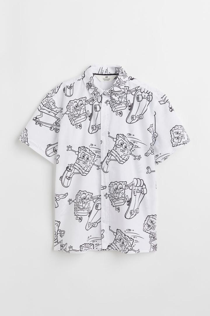 H & M - Patterned Cotton Shirt - White
