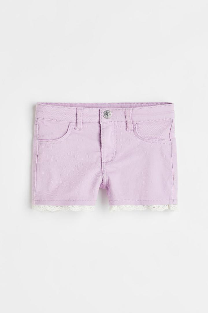 H & M - Lace-trimmed Twill Shorts - Purple
