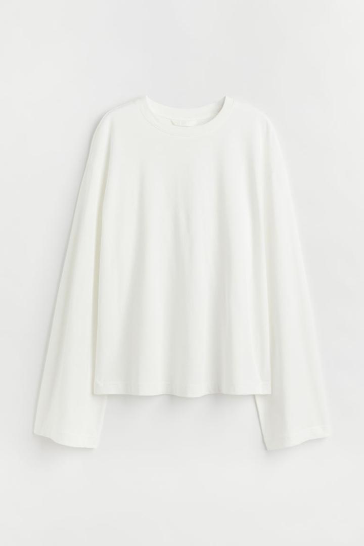 H & M - Long-sleeved Jersey Top - White