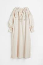 H & M - Dress With Eyelet Embroidery - Beige
