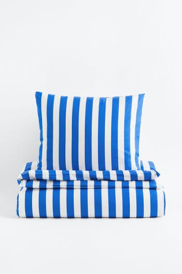 H & M - Striped Twin Duvet Cover Set - Blue