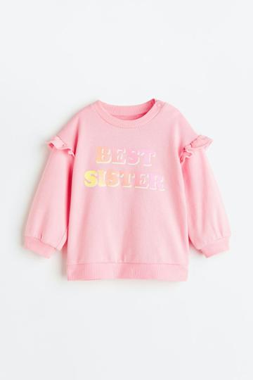 H & M - Printed Sibling Sweatshirt - Pink