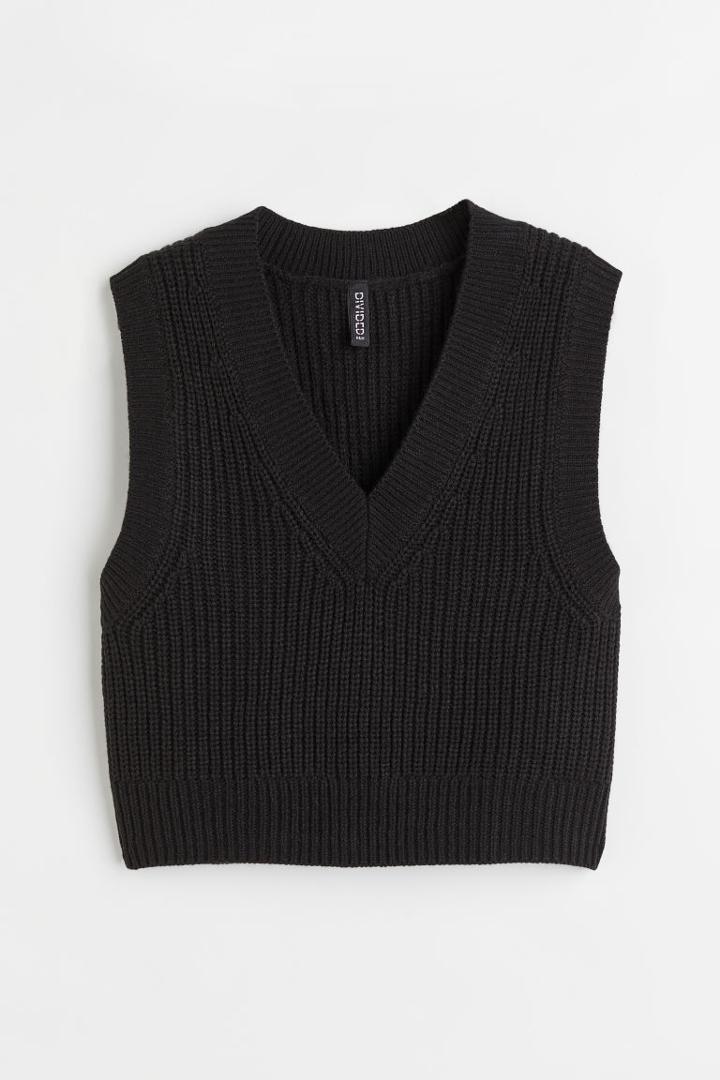 H & M - Rib-knit Sweater Vest - Black