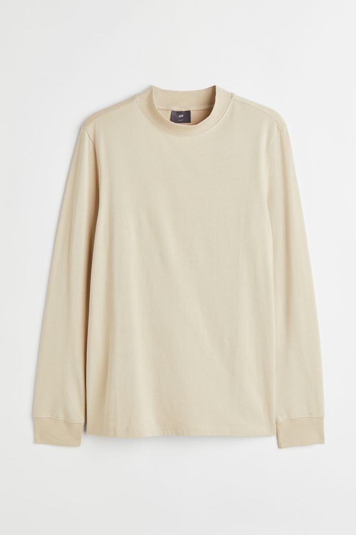 H & M - Slim Fit Mock-turtleneck Shirt - Beige