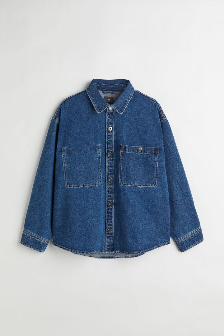 H & M - Cotton Denim Overshirt - Blue