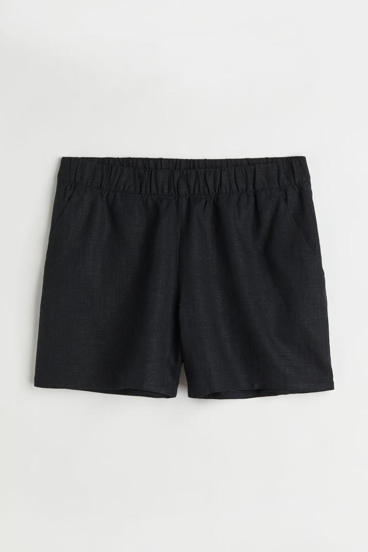 H & M - H & M+ Wide-cut Linen-blend Shorts - Black