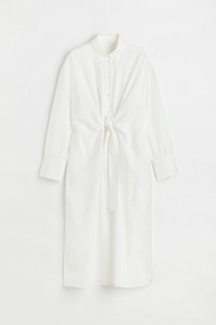 H & M - Tie-front Shirt Dress - White