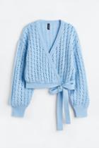 H & M - Hole-knit Wrapover Cardigan - Blue