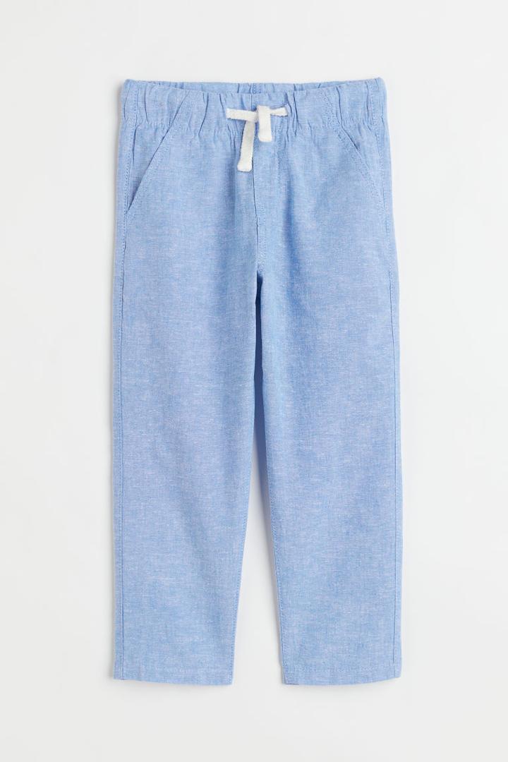 H & M - Slim Fit Linen-blend Chinos - Blue
