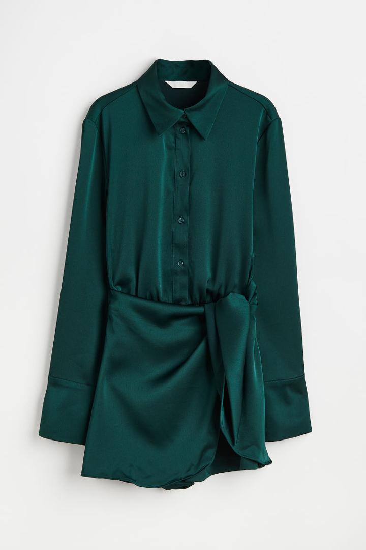 H & M - Wrapover Satin Romper - Green