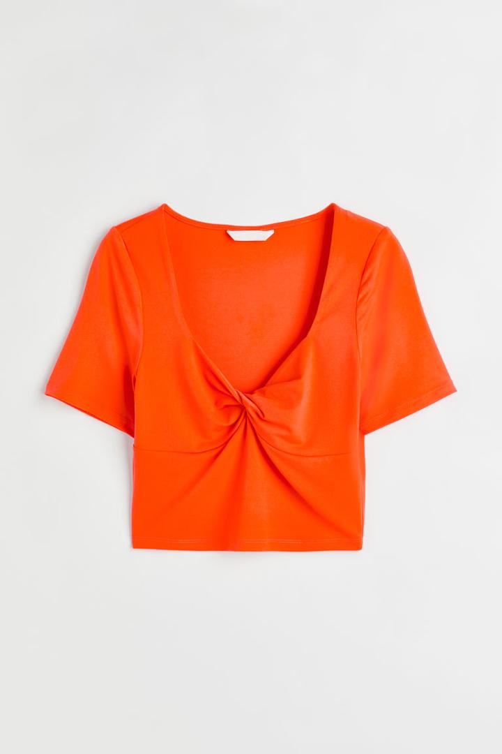 H & M - Twisted-detail Crop Top - Orange