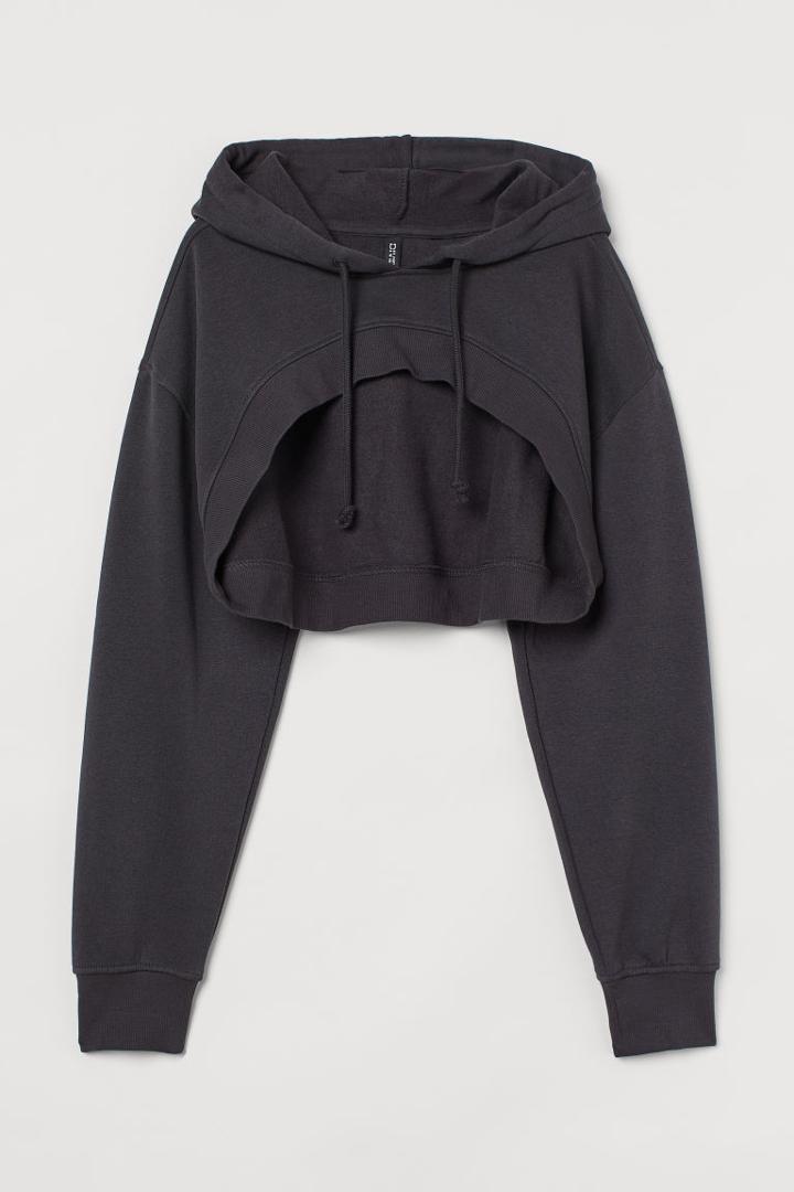 H & M - Crop Hoodie - Gray